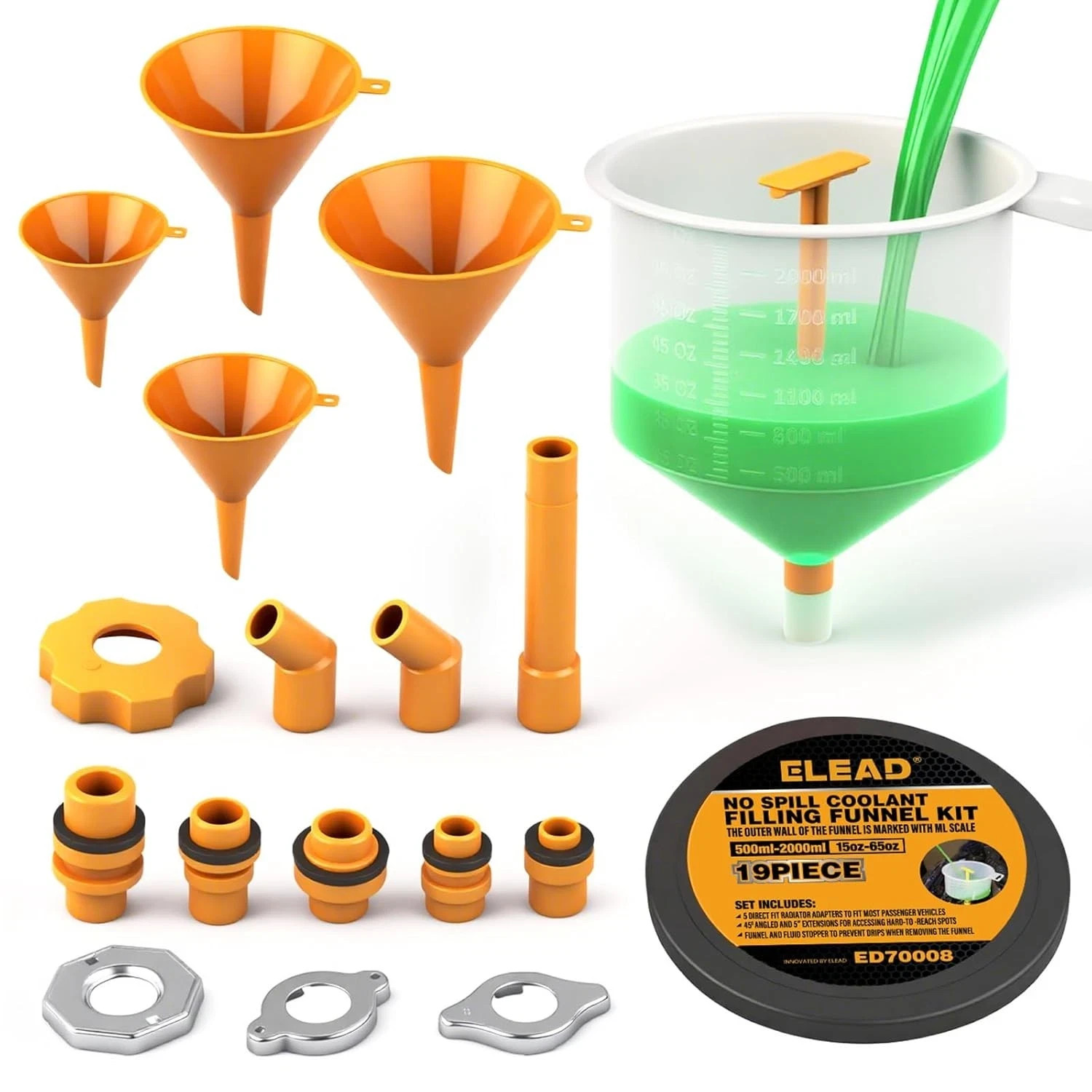 ELEAD 15 PCS No-Spill Coolant Funnel Kit Radiator Funnel burping kit funnels for ELEAD 15 PCS No-Spill Coolant Funnel Kit Radiator Funnel burping kit funnels for