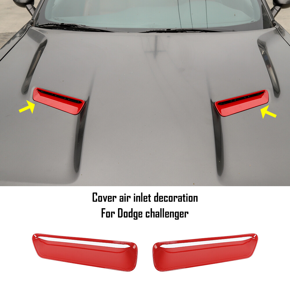 2x Red Cowl Hood Scoop Air Vent Trim Cover Bezels For Dodge Challenger 2015-2023
