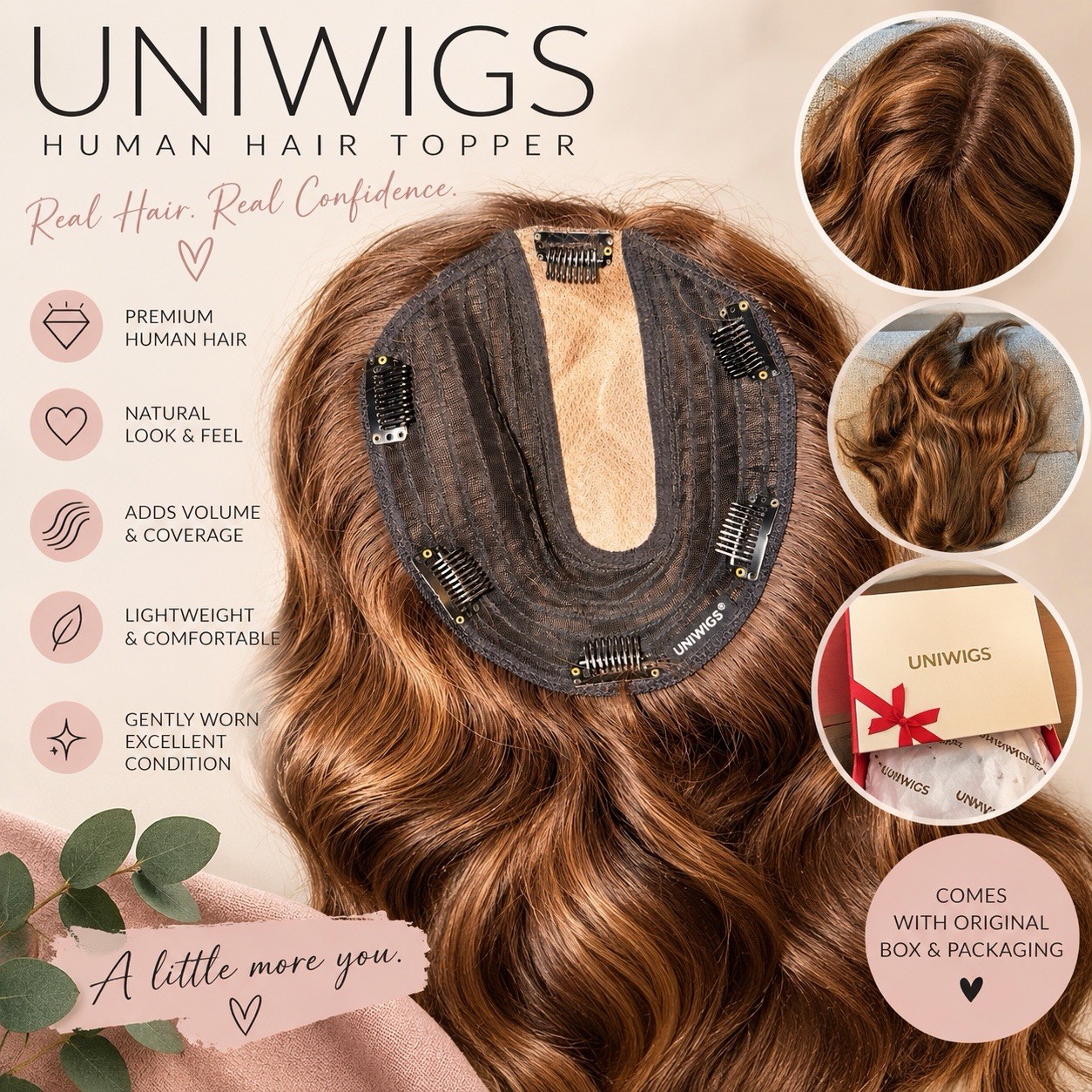 UniWigs Remy Human Hair Topper 14” Espresso Brown 211 110% Lace PS2101