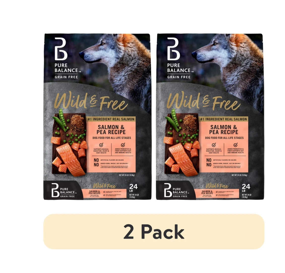 2 pack Pure Balance Wild & Free Grain-Free Salmon Pea Recipe Dry Dog Food 24lbs