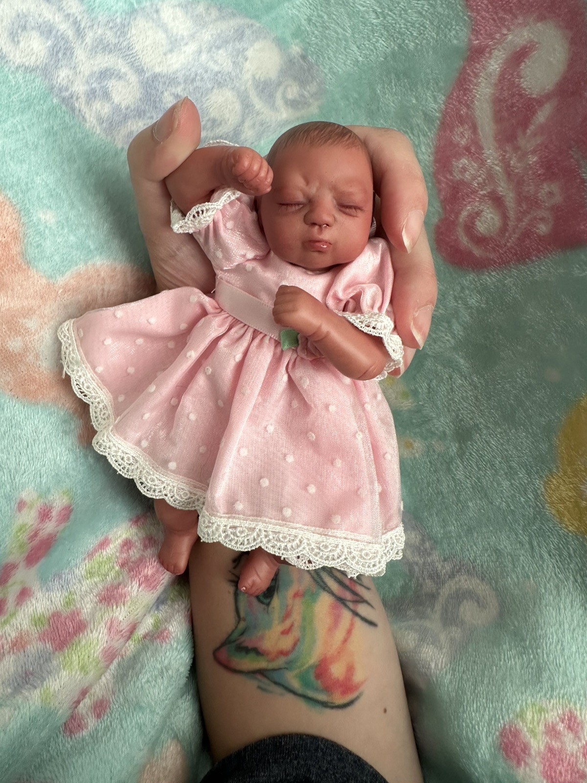 Ooak Tiny Reborn Baby Artist Painted ethnic Doll Painted Hair Rooted Eyelashes. 