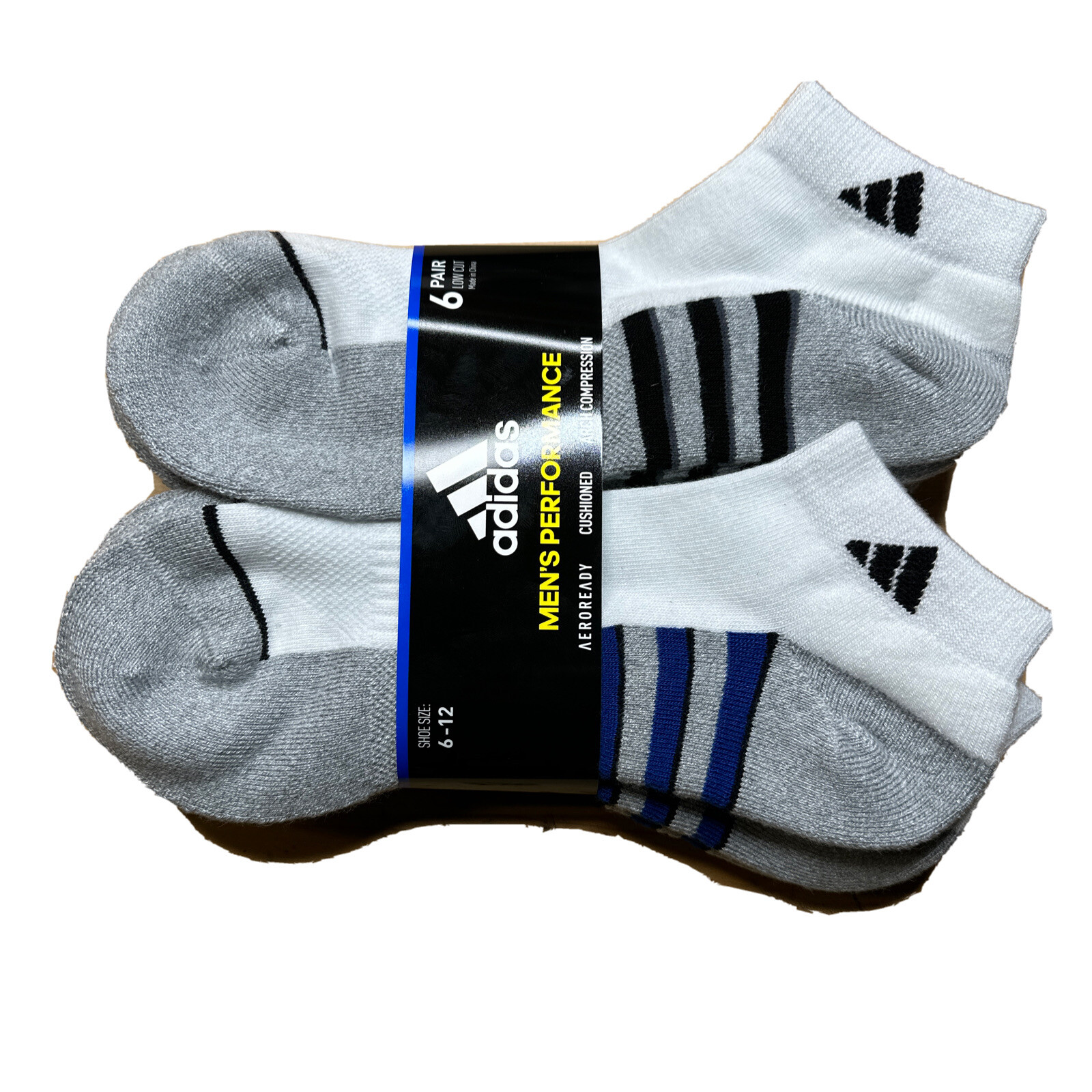 6 Pairs Adidas Men\'s Cushioned Low Cut Ankle Socks White 6-12 NEW