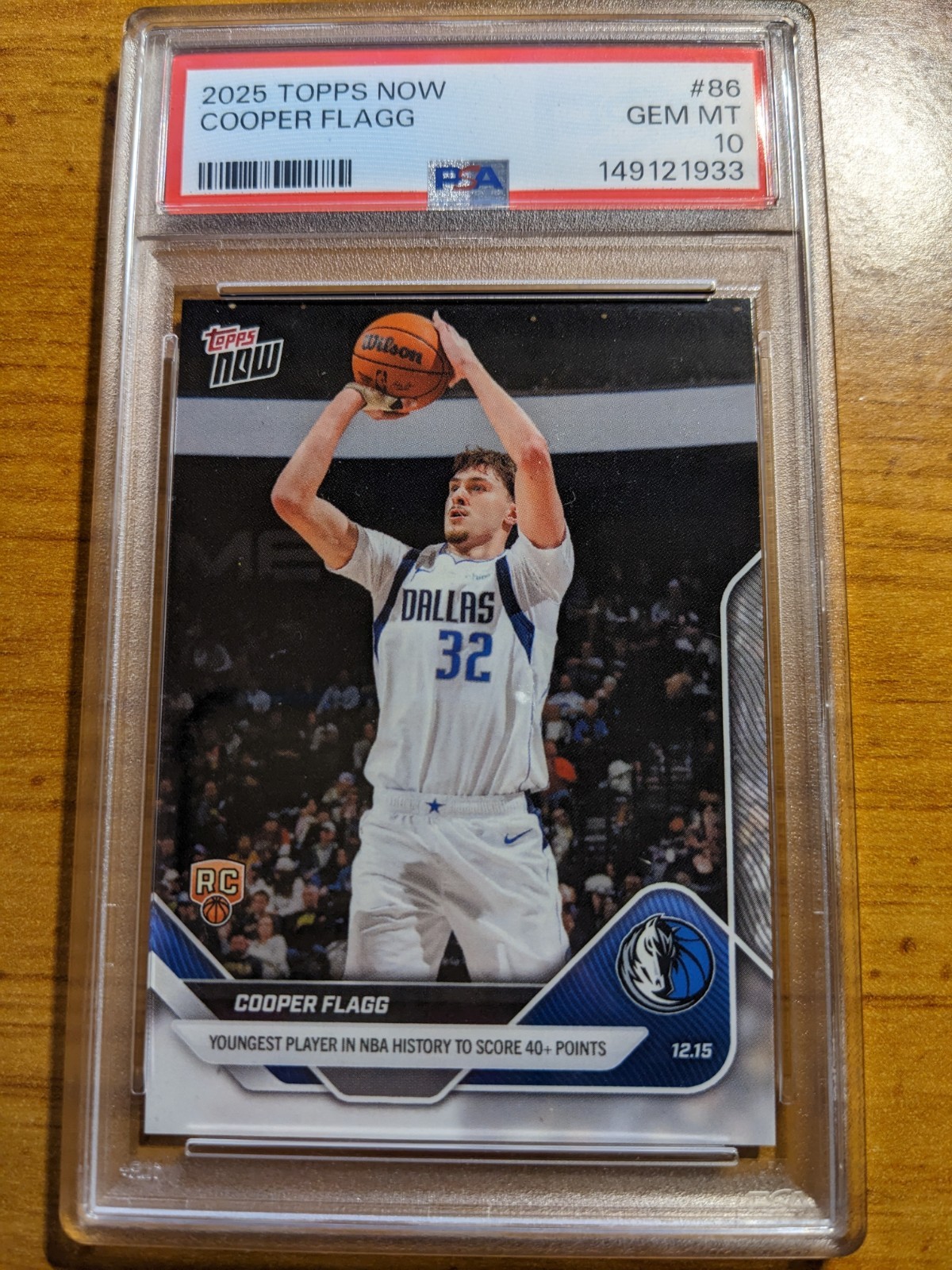 Cooper Flagg 2025-26 Topps Now #86 Youngest Player 40+ Points Rookie PSA 10 🏀