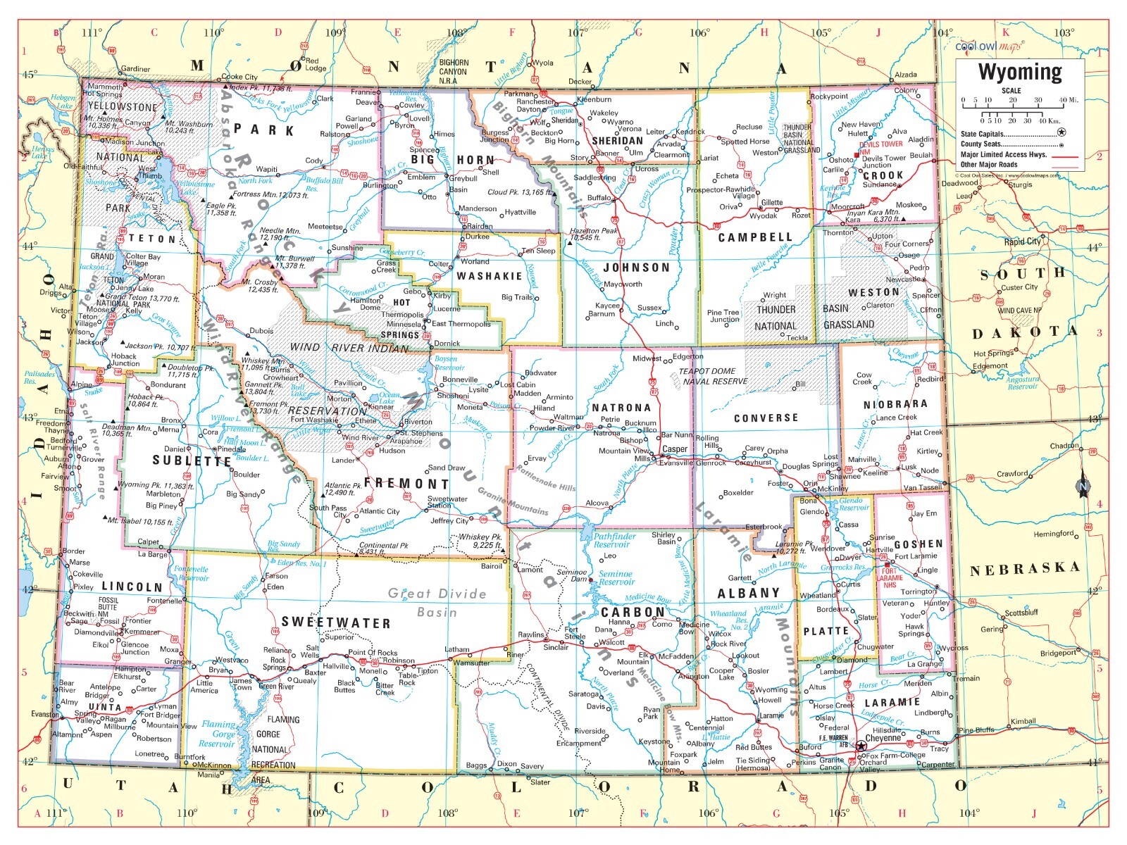 Wyoming State Wall Map Large Print Poster - 32\