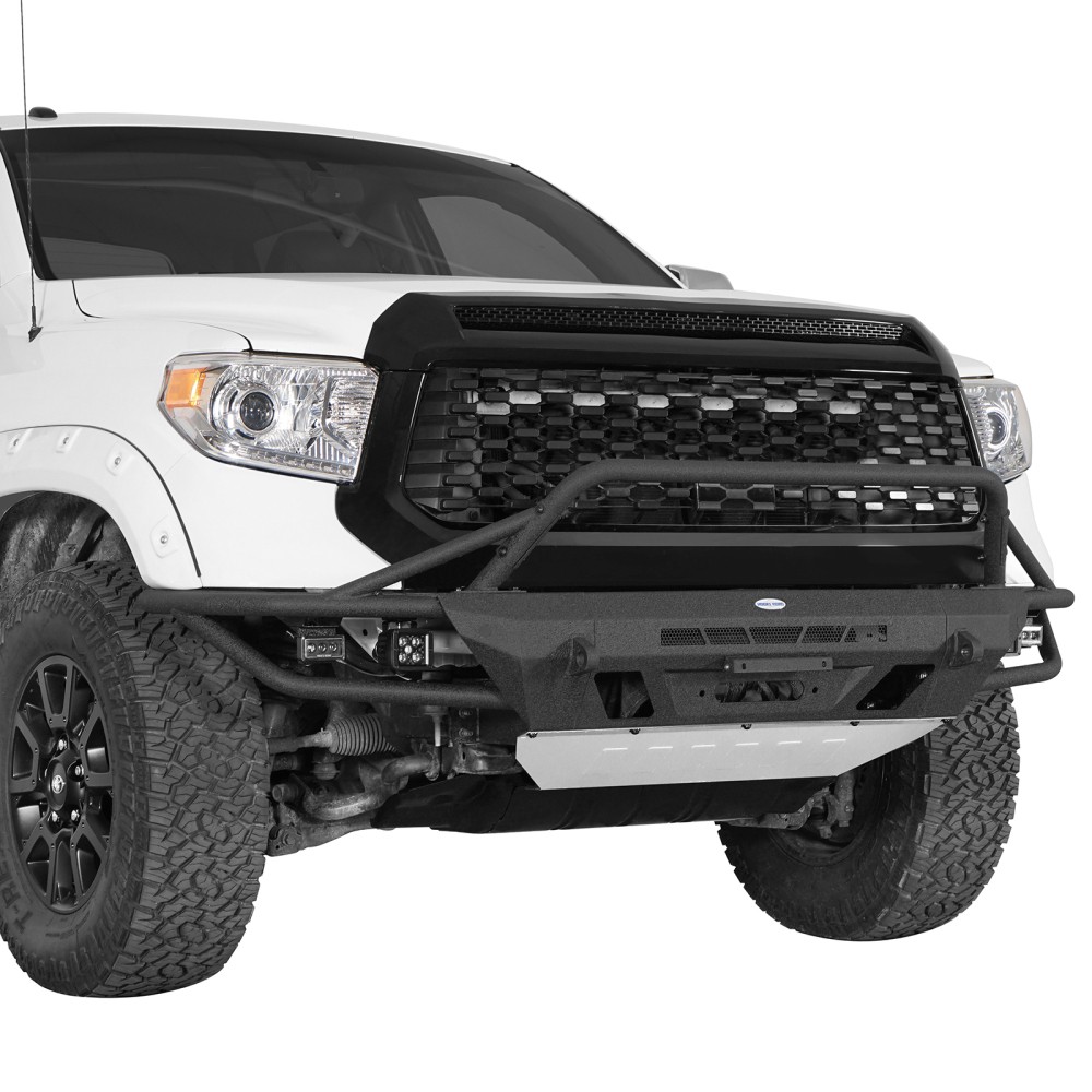 FIT 2014-2021 TOYOTA TUNDRA BLACK STEEL TUBULAR FRONT WINCH BUMPER W/LED LIGHTS