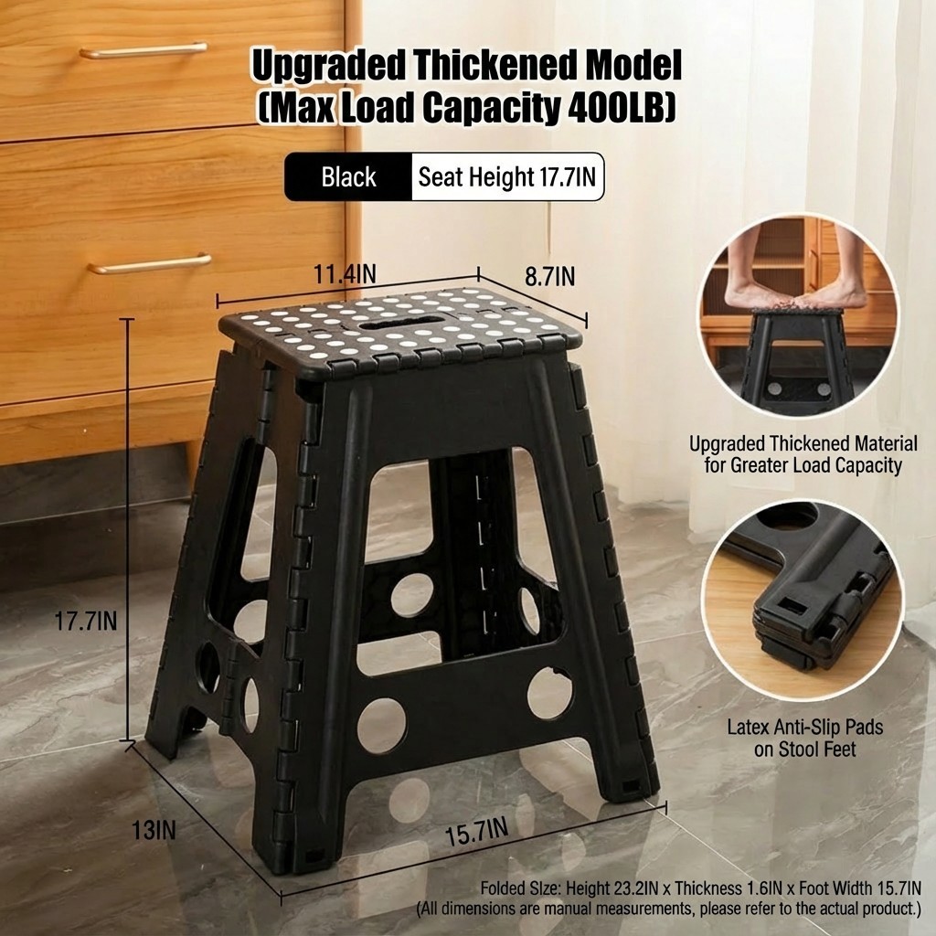 18 Inch Folding Step Stool Max load 400 lbs Chair , Plastic Stools for Adults