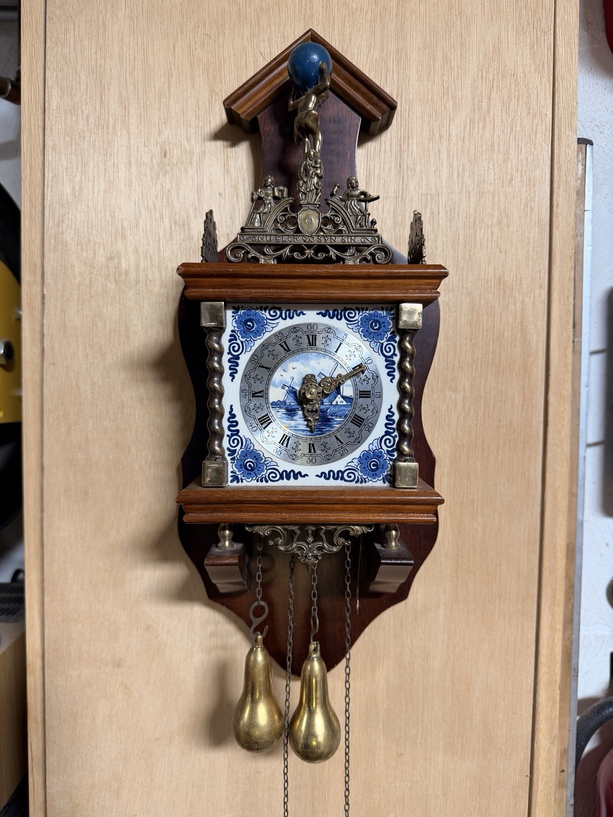 VTG Traditional Dutch Zaanse Weight-driven Wall Clock Brass Weights - Working VTG Traditional Dutch Zaanse Weight-driven Wall Clock Brass Weights - Working