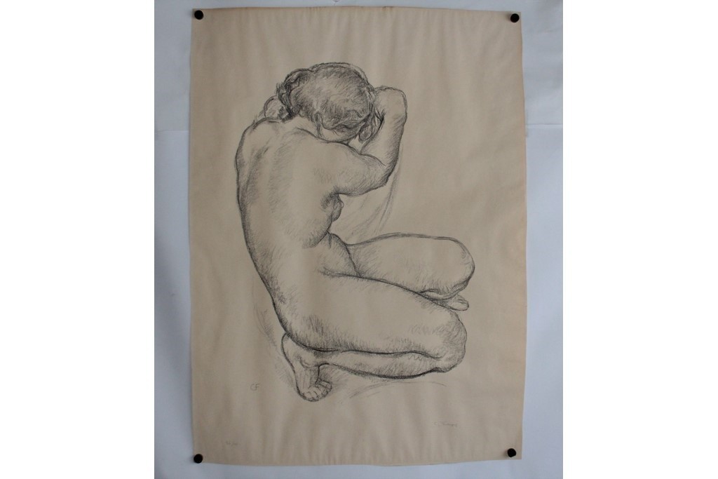 Original lithograph of a nude woman by Gustave François Barraud (57310)
