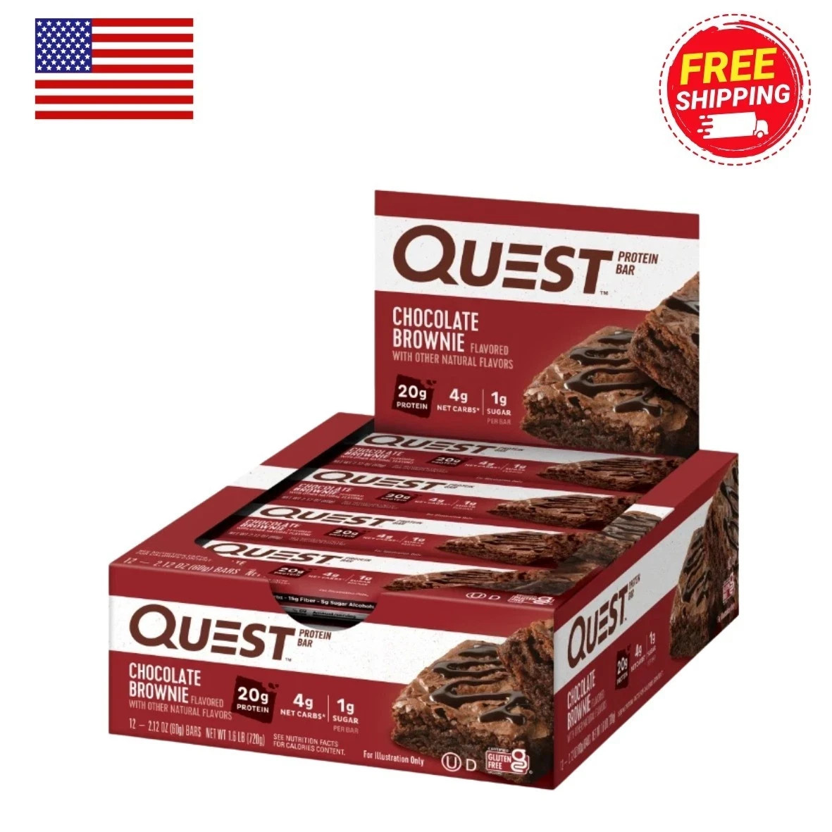 Quest Protein Bar, Chocolate Brownie, 20g Protein, 12 Ct