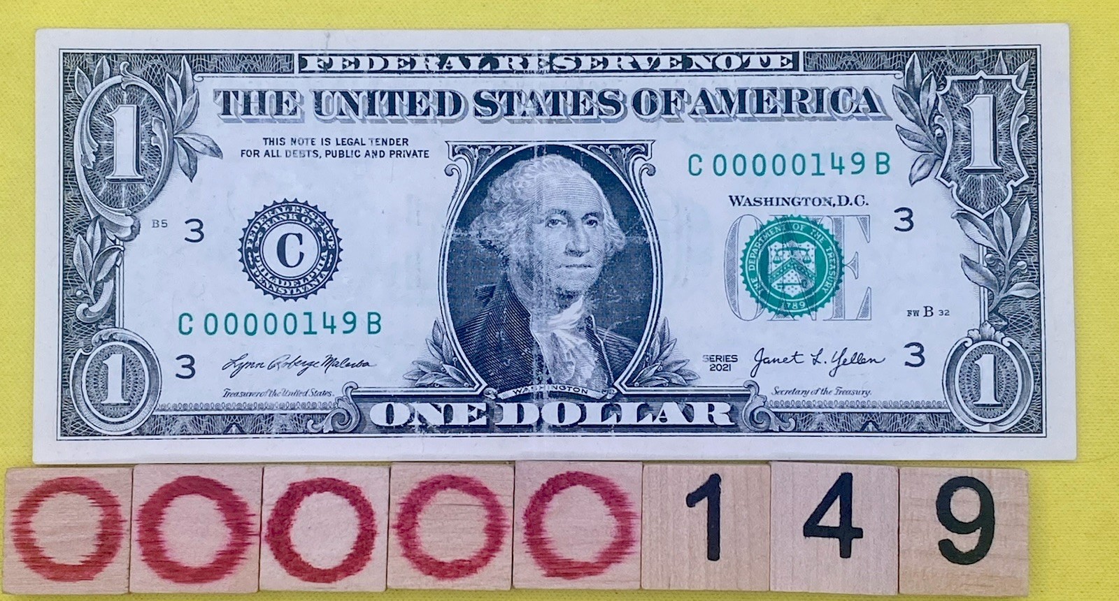 🔥Three Digit Low Serial Number C 00000149 B Fancy Serial One Dollar Bill Solid