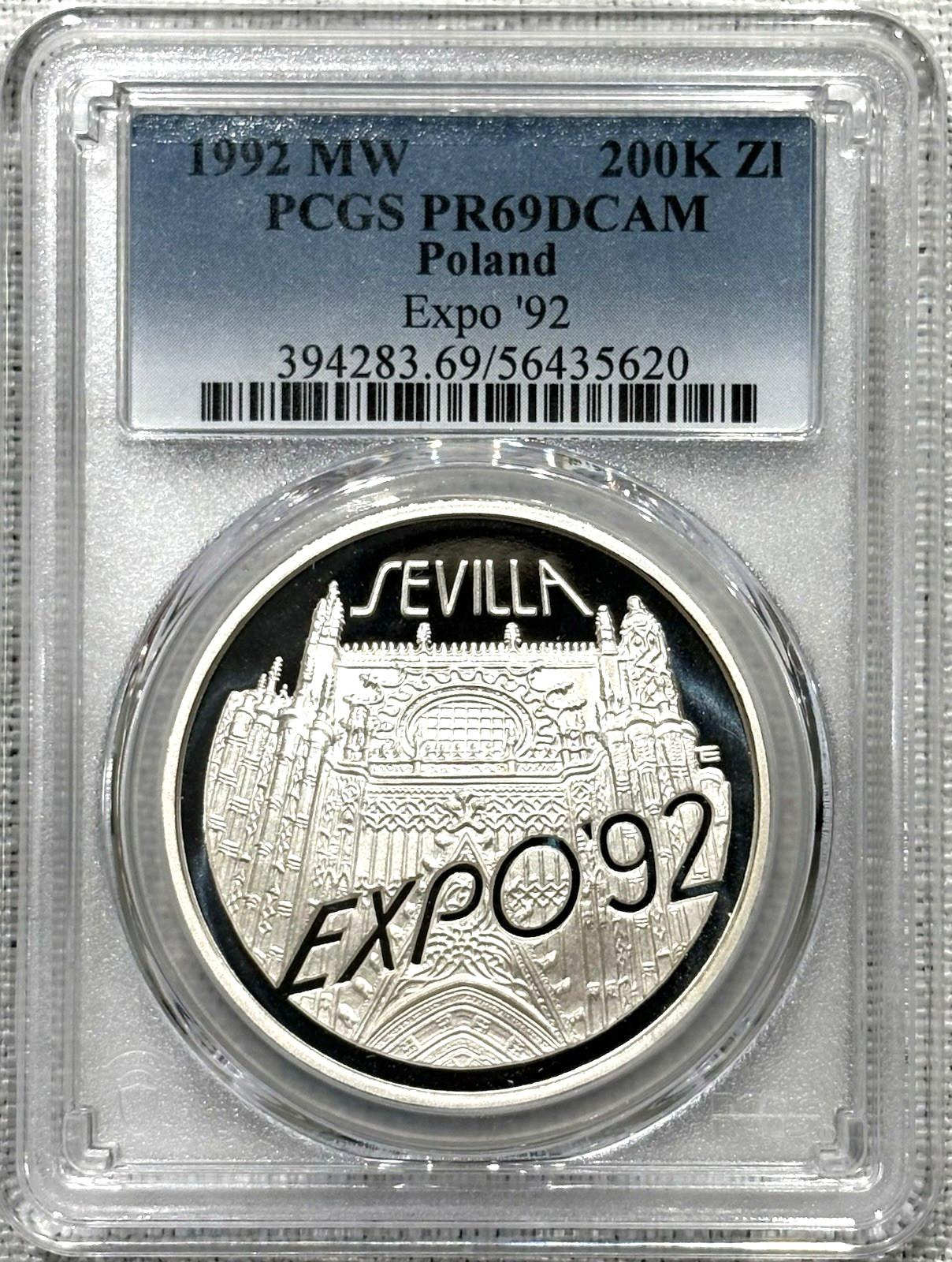 1992 Silver Poland 200,000 Zlotys Sevilla Expo Coin PCGS Proof 69 Deep Cameo