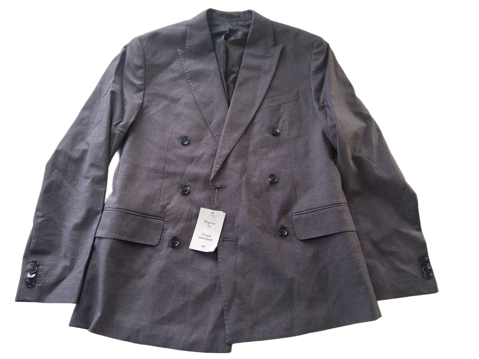 H&M Men\'s 38R Double Breasted Blazer Gray Regular Fit Peak Lapel Suit Jacket NWT