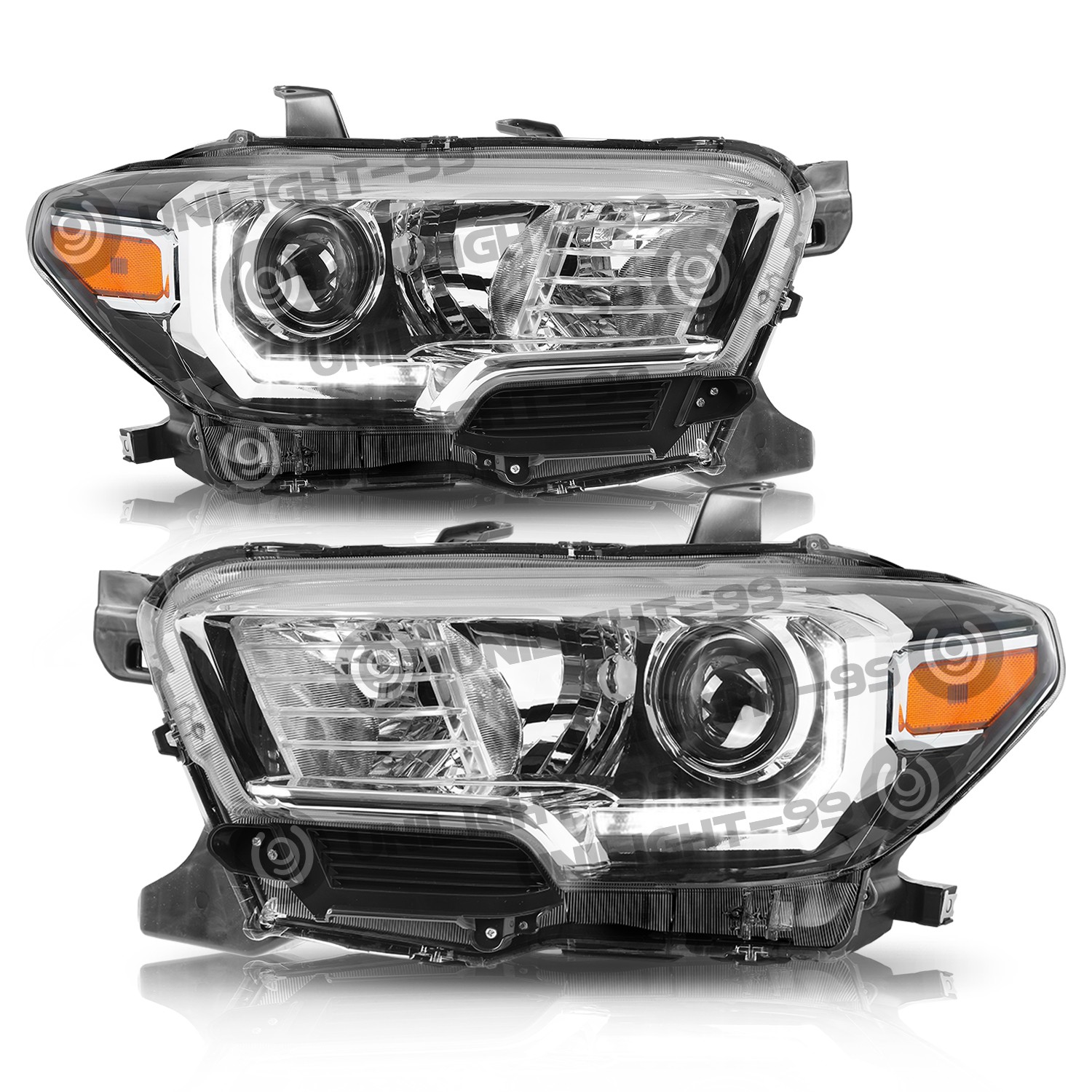 For 2016‑2022 Toyota Tacoma w/LED DRL Chrome Halogen Headlights Assembly Pair