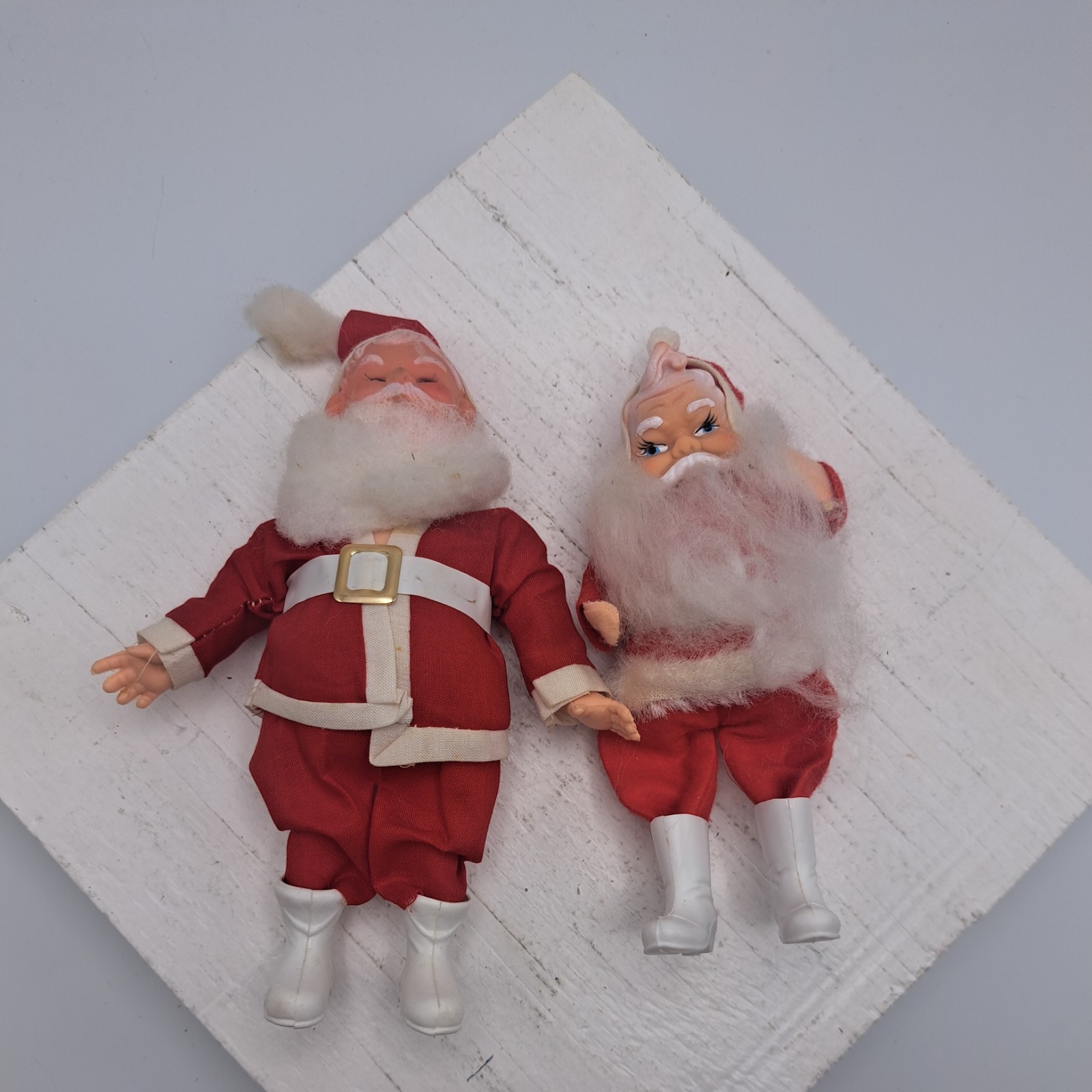 Vtg Christmas Santa Claus Doll Figure Cloth Suit White Boots Japan***read des