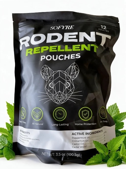 1-3PACKS SOFYRE Rodent Repellent Pouches 12 Pack Natural Peppermint Cedarwood