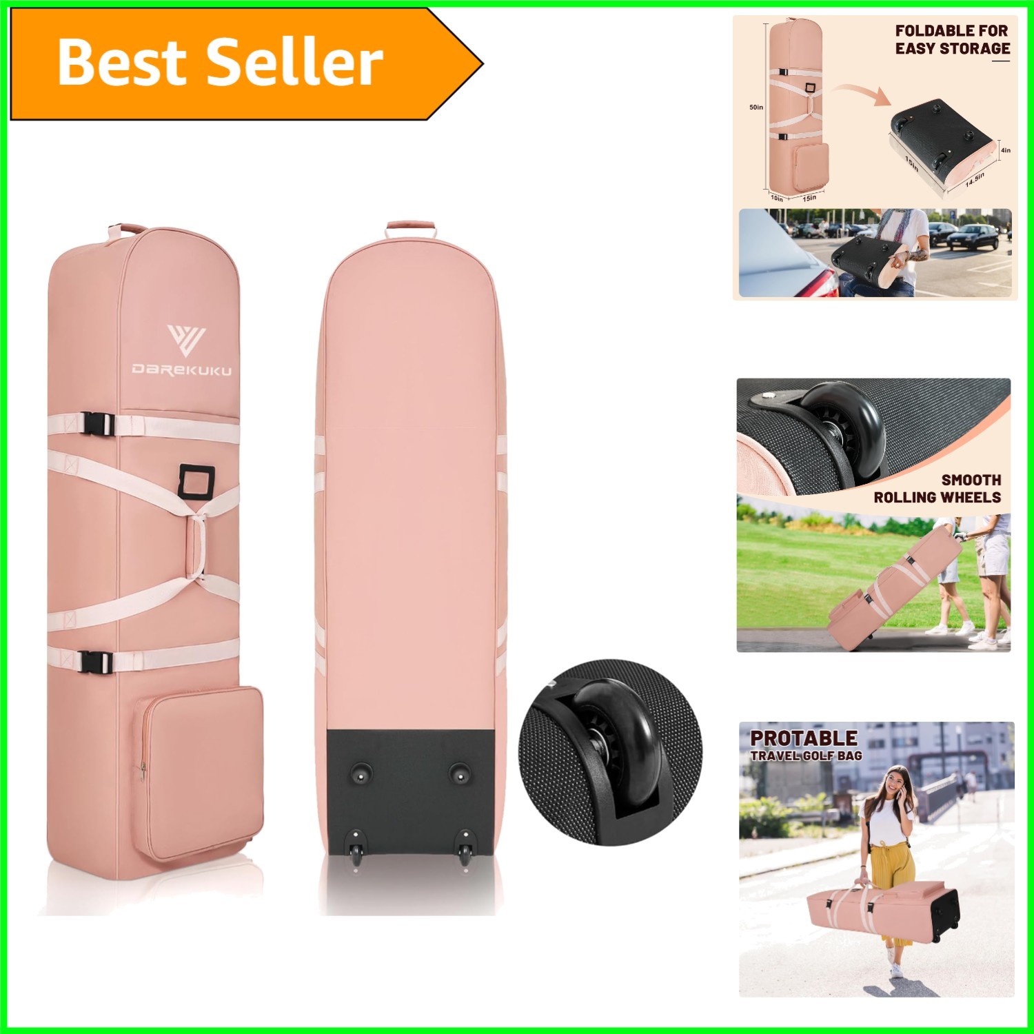 Elegant Pink Golf Travel Bag for Airlines - Spacious & Durable Protection