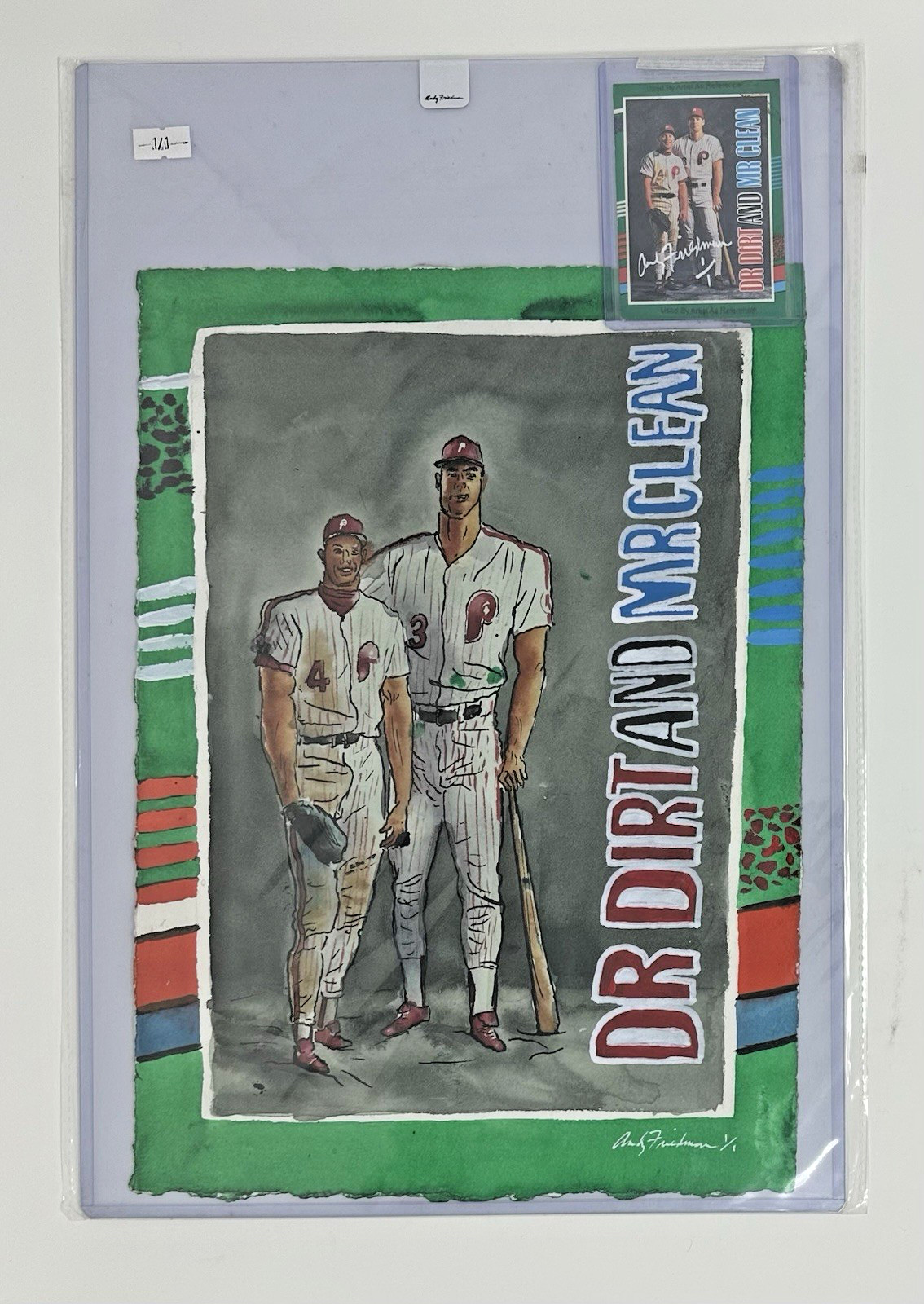 Len Dykstra Dale Murphy Phillies Original Watercolor Painting 1/1 Andy Friedman