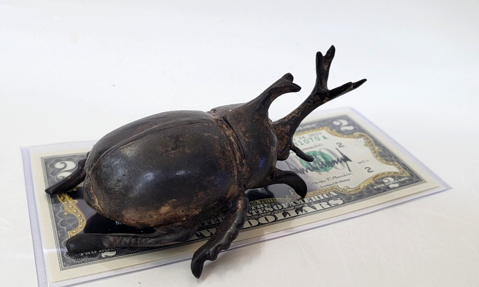 Vintage Japanese Bronze/Patinated Brass Rhinoceros Beetle 4.25\