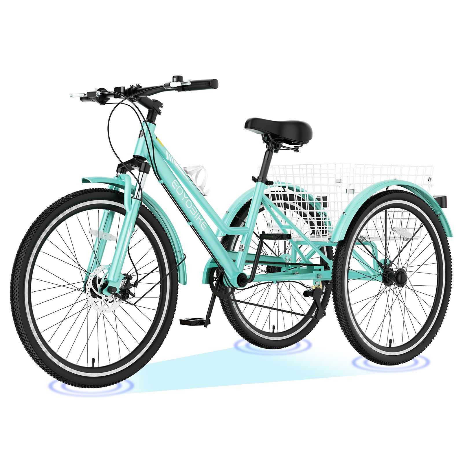 EOYOBIKE Outdoor Women 24in Mountain Tricycle 7-Speed Cruiser Bike with Basket