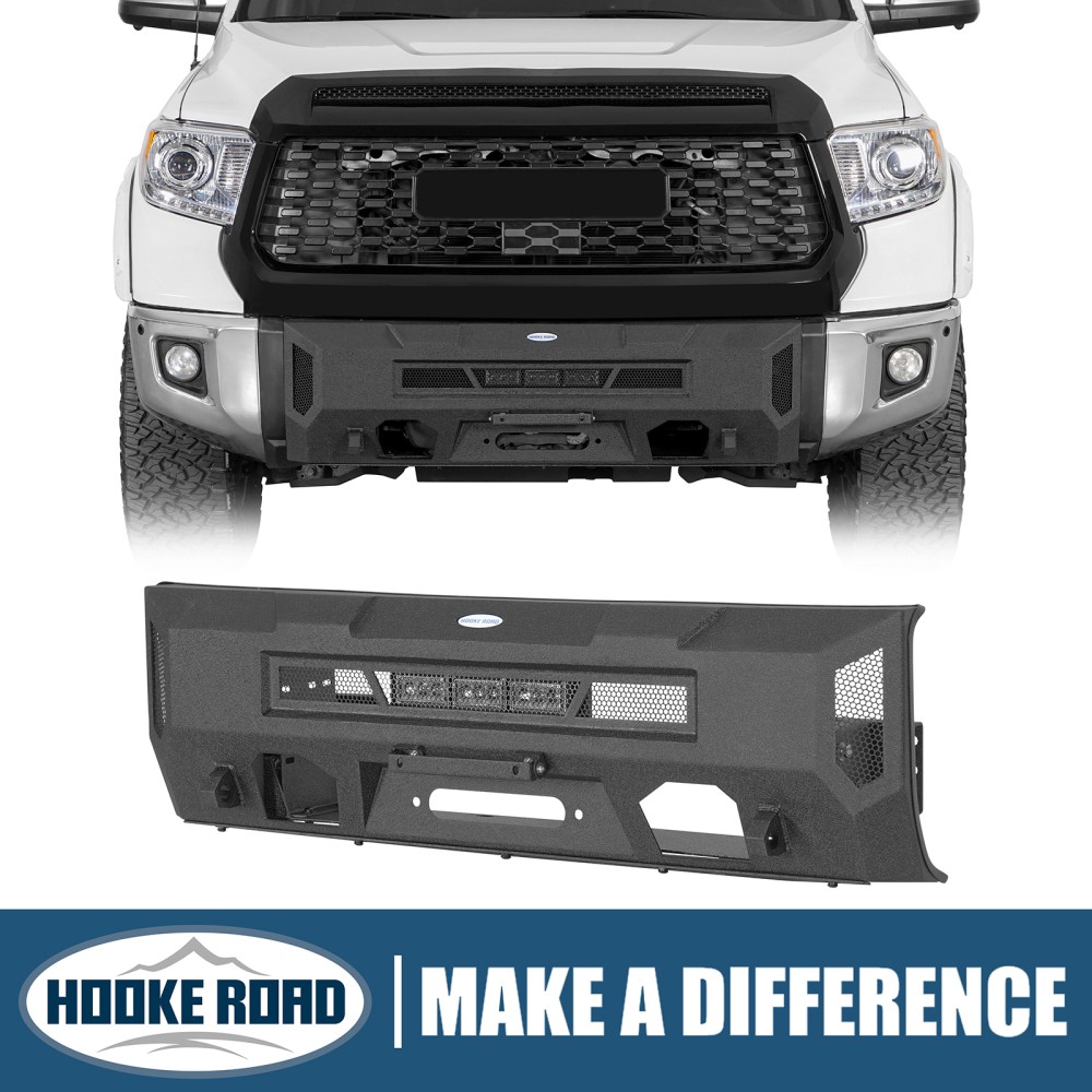 Hooke Road Steel Middle Front Bumper w/Led Lights for 2014-2021 Toyota Tundra