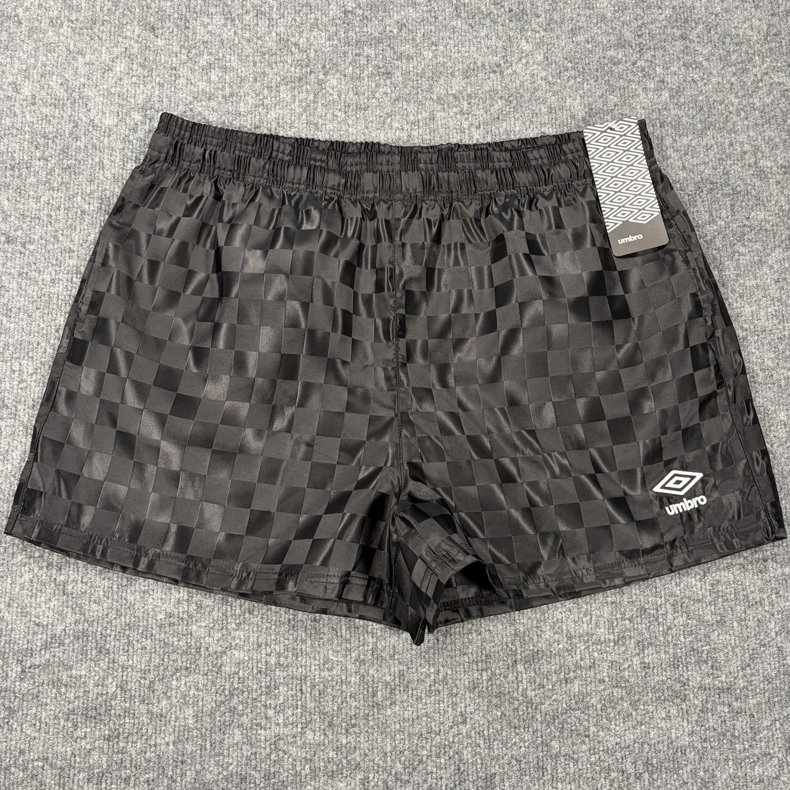 NWT Umbro Soccer Shorts Women L Black Vintage 90s Checkerboard Nylon Drawstring