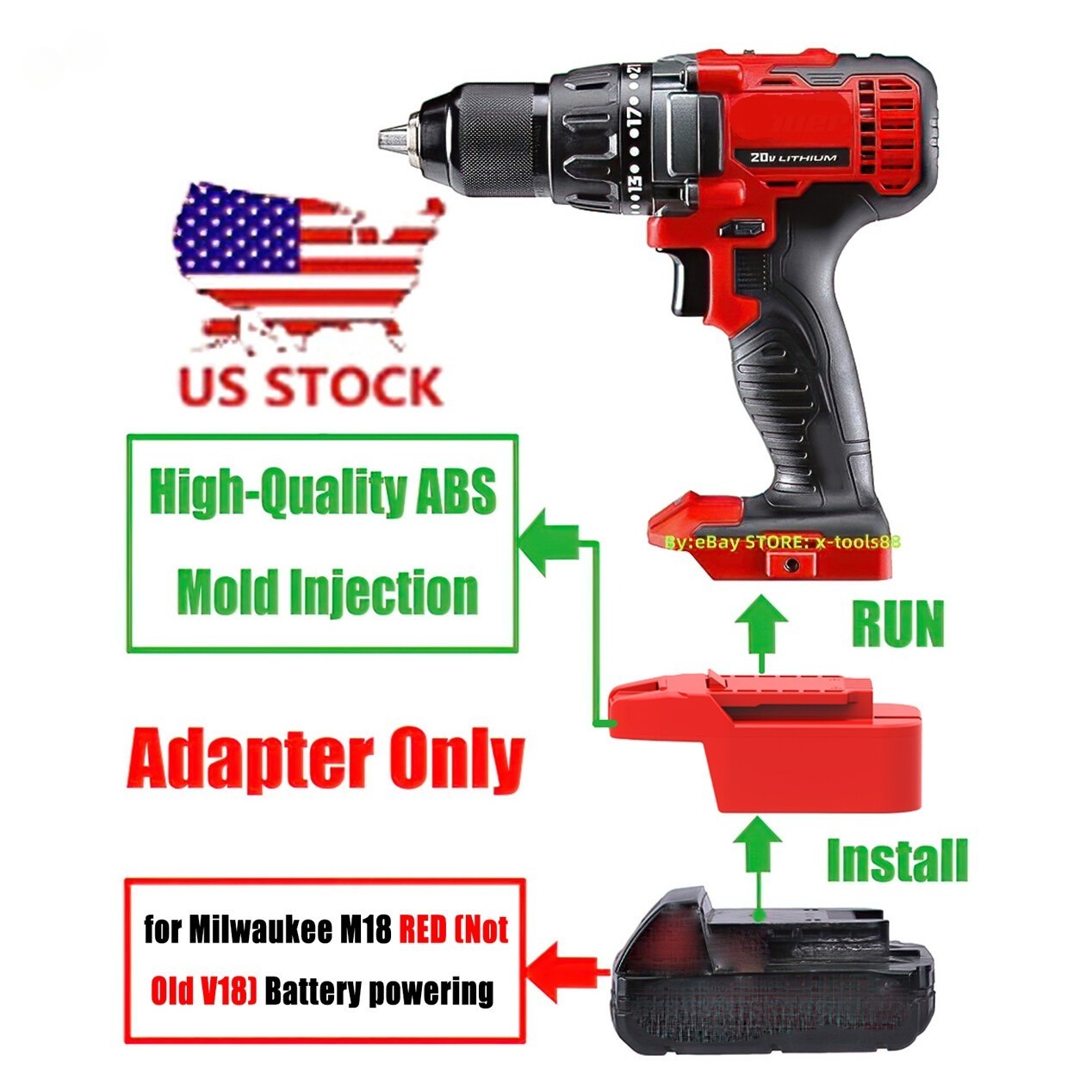 1x Adapter Upgrade for Bauer 20v Tool To fits Milwaukee M18 RED Li-Ion Batteries