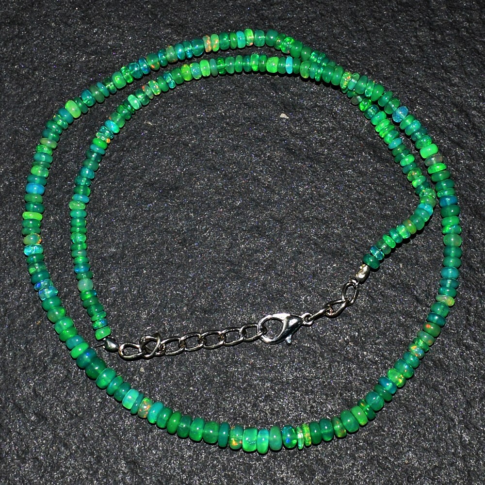 Top Grade Selling Green Ethiopian Opal 38.00 Cts Beaded Necklace VK 03  E584