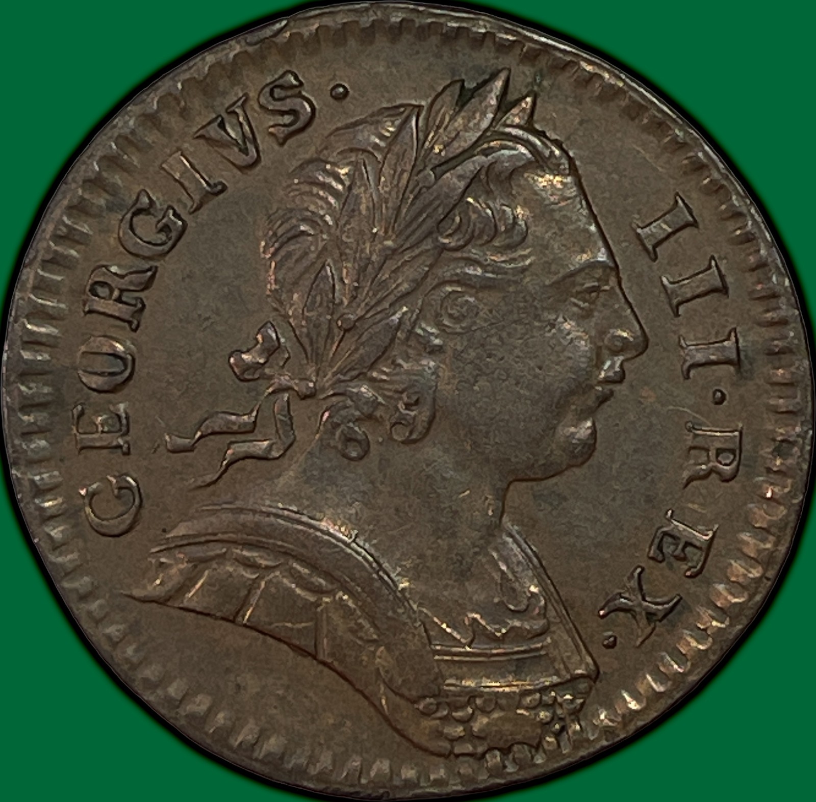 1773 Farthing Great Britain George III Almost Uncirculated AU+/UNC Coin #43930