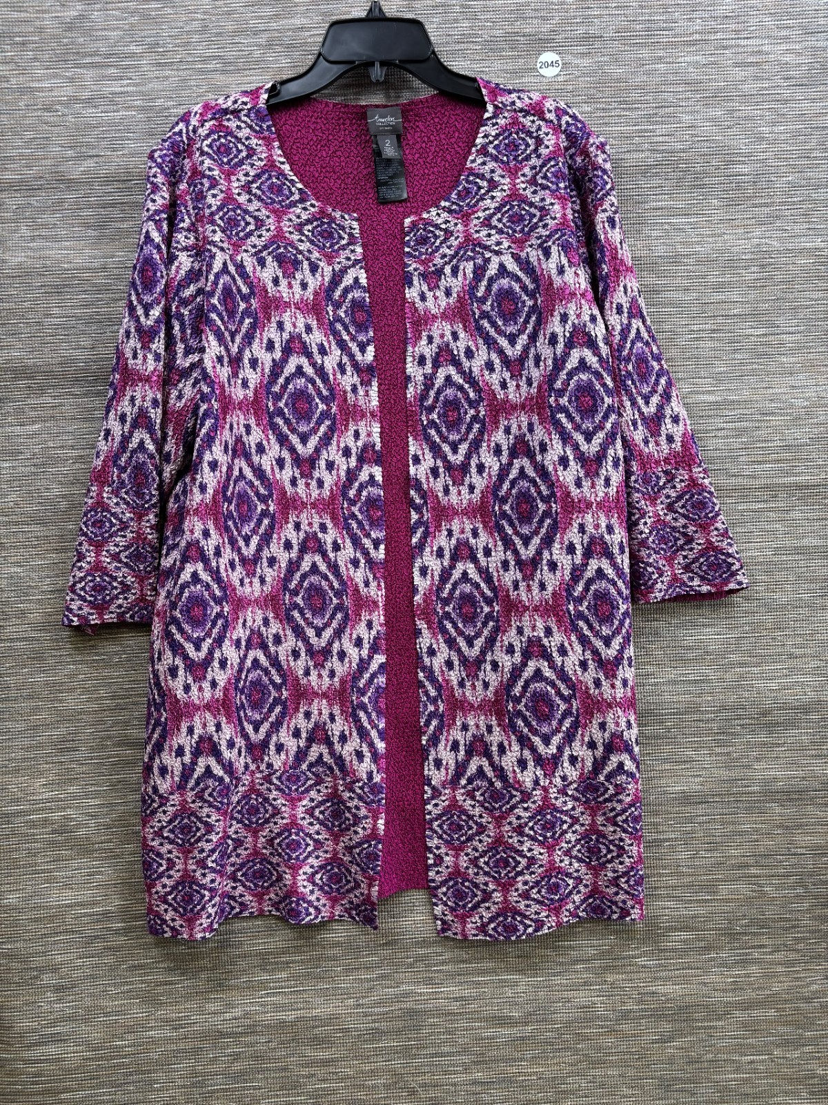 Travelers By Chico\'s Crinkle Ikat Textured Reversible Cardigan Sweater 2 US L Travelers By Chico\'s Crinkle Ikat Textured Reversible Cardigan Sweater 2 US L