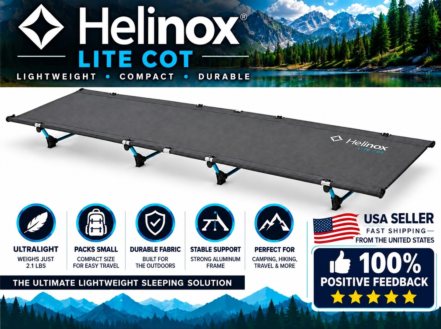NWT Helinox Lite Cot Black Lightweight Foldable Portable Camping/Backpacking Cot NWT Helinox Lite Cot Black Lightweight Foldable Portable Camping/Backpacking Cot