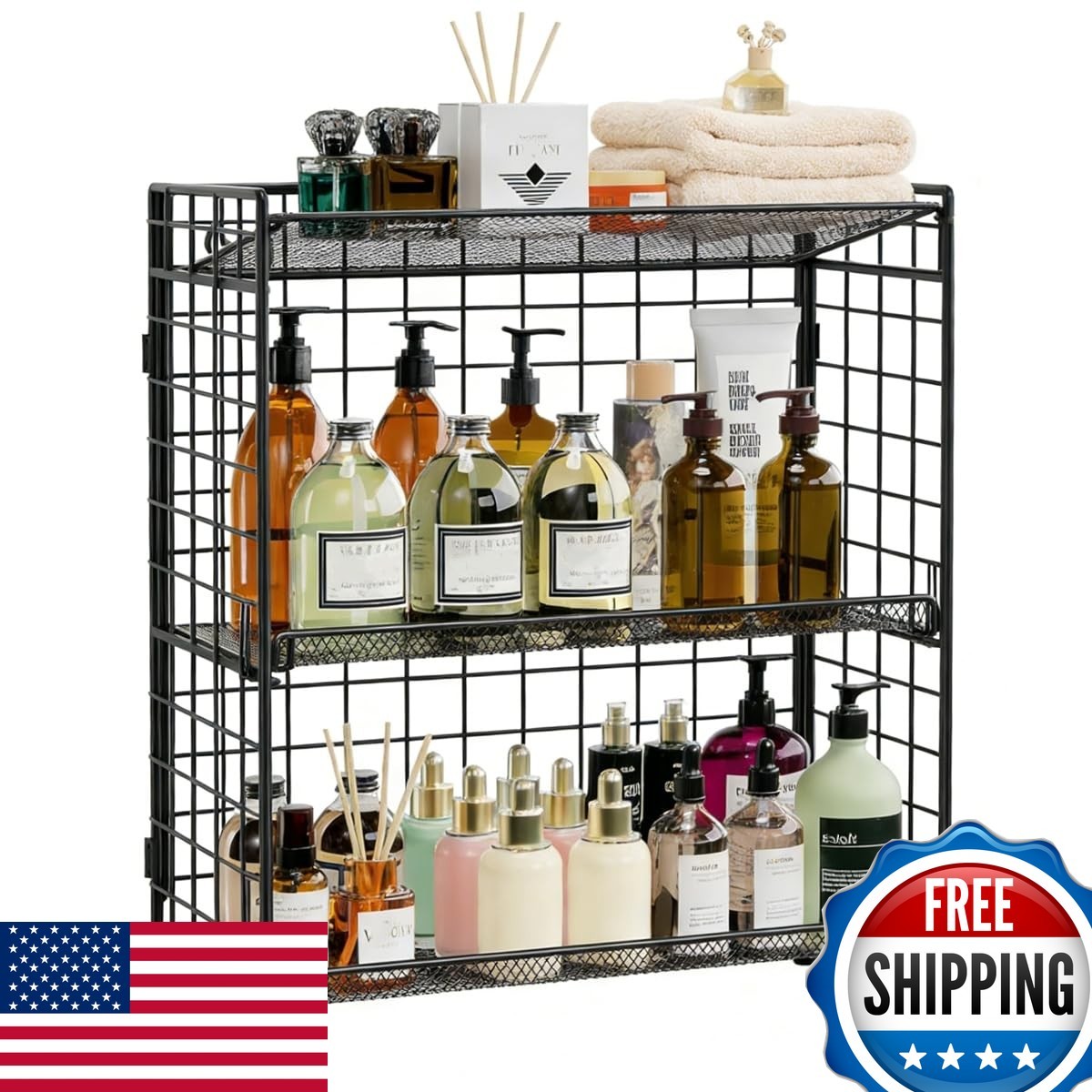 DTUQYX 3-Tier Foldable Metal Spice Rack Organizer for Countertop Kitchen