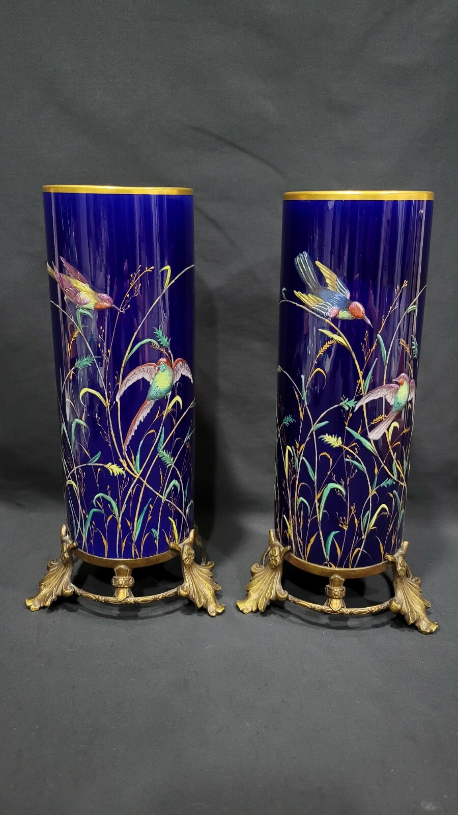 Two Antique French Hand Painted Enameled Porcelain Vases by Louis Ernie Two Antique French Hand Painted Enameled Porcelain Vases by Louis Ernie