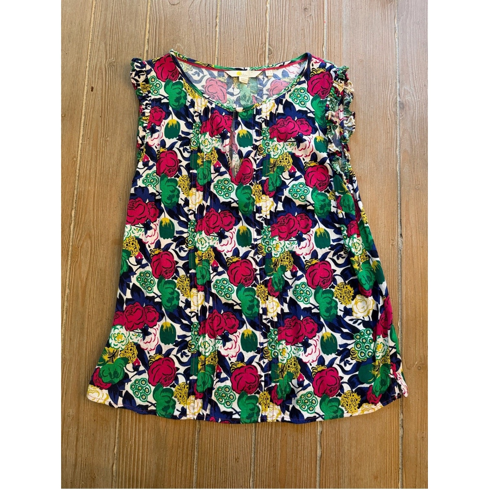 Boden Bright Floral Ruffle Sleeve Tank - Pink, Green & Yellow Boden Bright Floral Ruffle Sleeve Tank - Pink, Green & Yellow