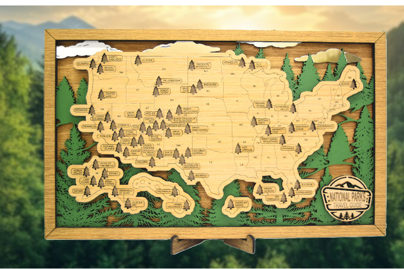 Handmade Wood National Parks Travel Map Handmade Wood National Parks Travel Map