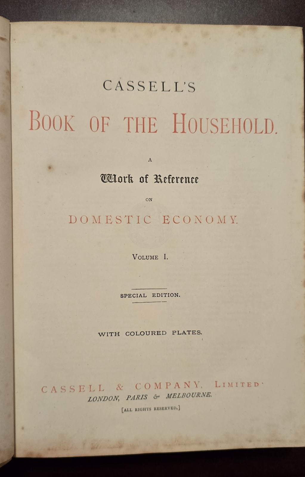 RARE 1895 Cassell’s Book of the Household Vol.1 – SIGNED & DATED – Fine Binding