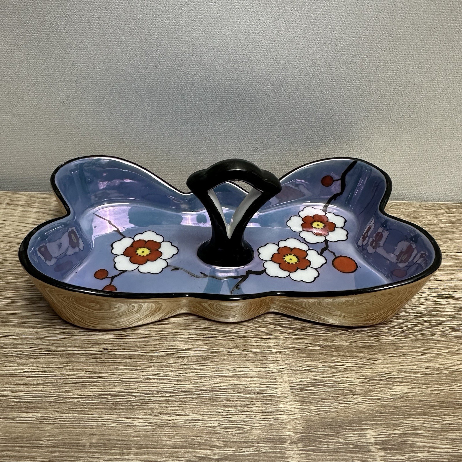 Antique Noritake Lusterware Butterfly Divided Dish Hand Painted Cherry Blossom Antique Noritake Lusterware Butterfly Divided Dish Hand Painted Cherry Blossom
