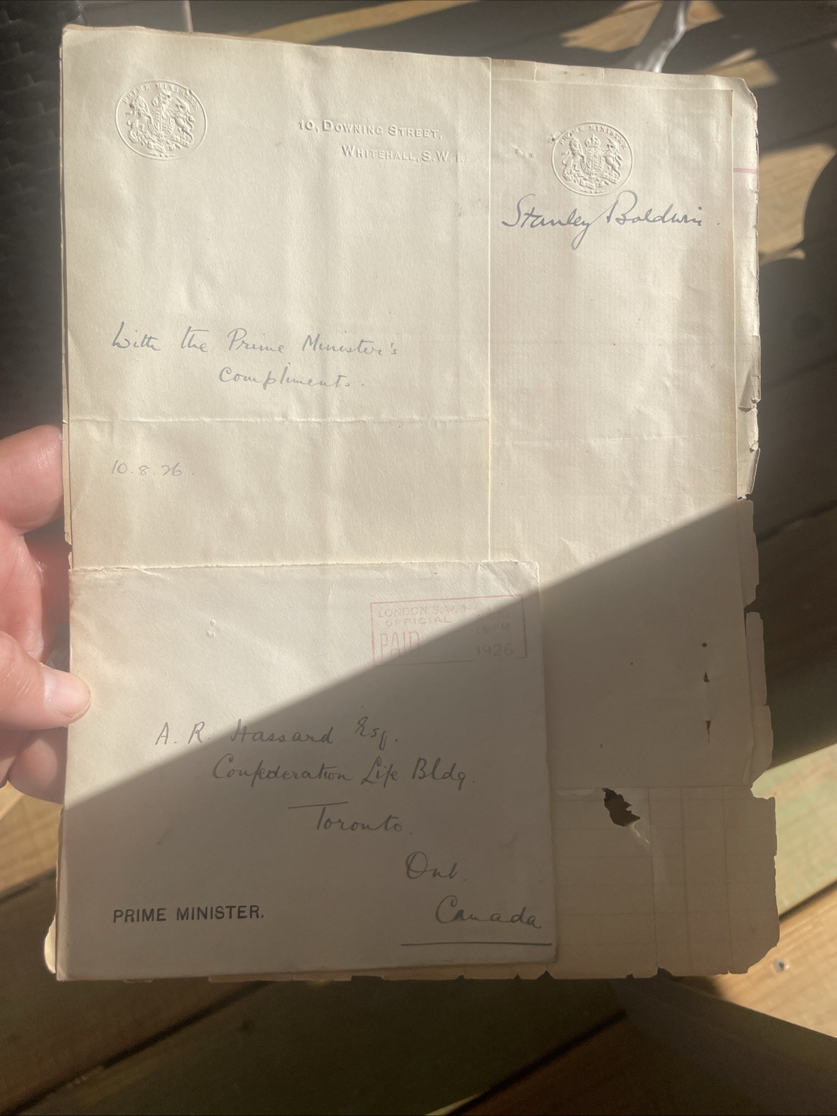 1926 British Prime Minister Stanley Baldwin Signature Autograph On Letterhead