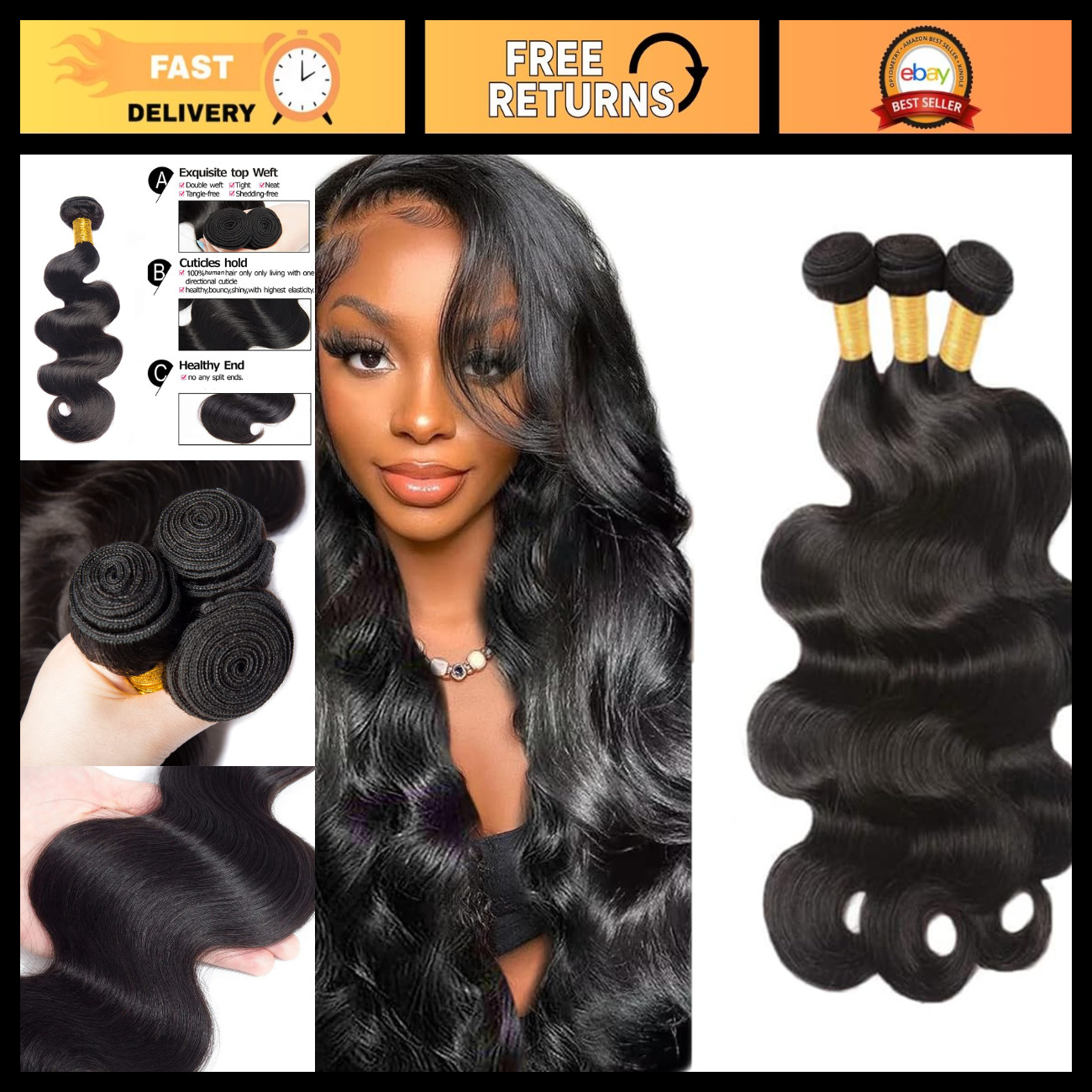 Unprocessed Brazilian Virgin Body Wave Hair Bundles 22-26 Inch Natural Black 3PC