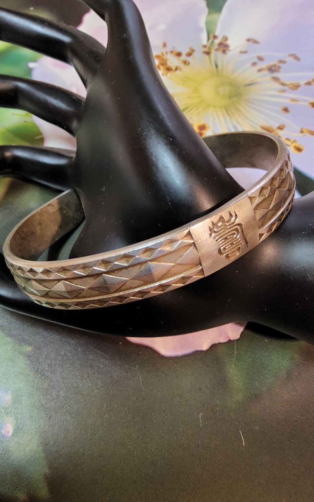 Vintage Chinese Export Solid Silver Cuff Bracelet Fu Lu Shou Three Stars 47g