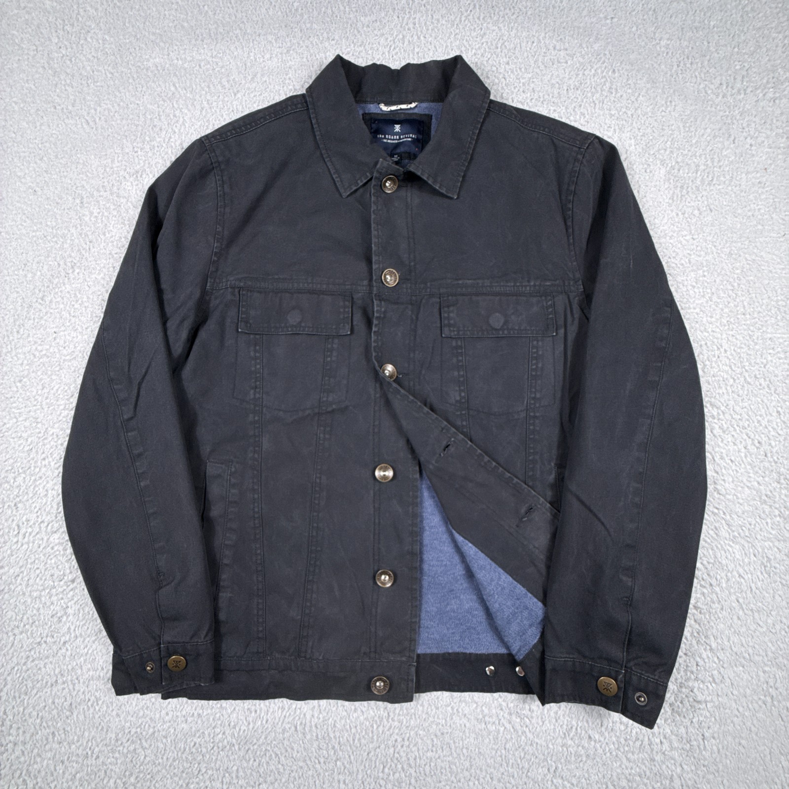 Roark Revival Jacket Mens Medium Black Canvas Trucker Flannel Lined Work Utility