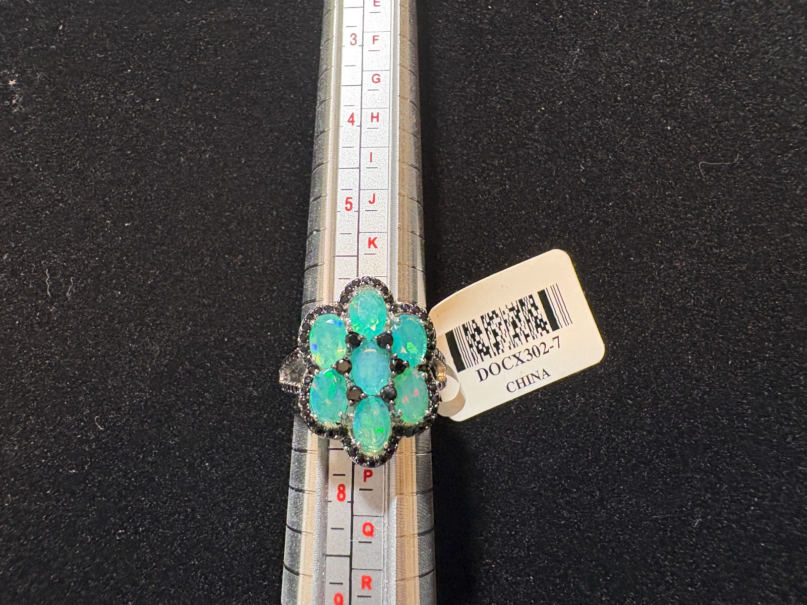 JTV 1.96ctw Oval Blue Ethiopian Opal w/.76ctw Round Black Spinel S/S Ring NWT 7 JTV 1.96ctw Oval Blue Ethiopian Opal w/.76ctw Round Black Spinel S/S Ring NWT 7