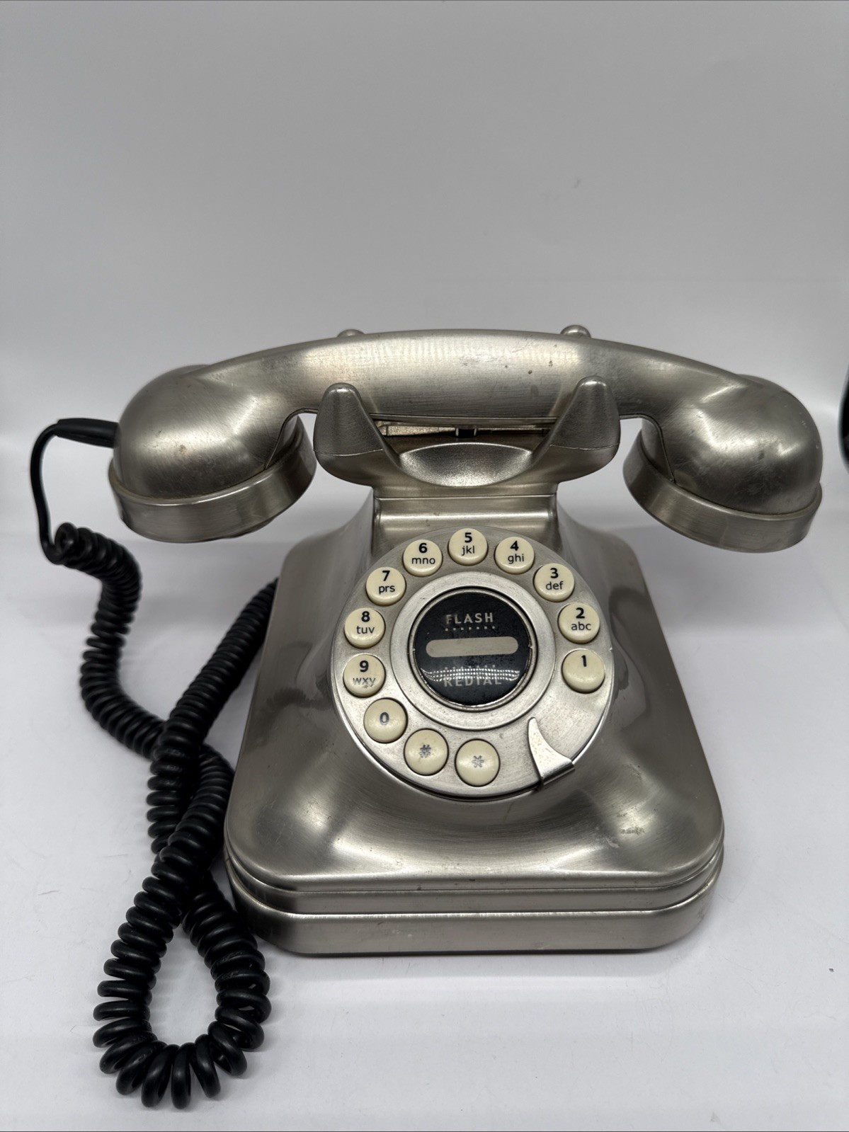 Vintage Grand Phone Retro Brushed Metal Push Button Landline Desk Telephone