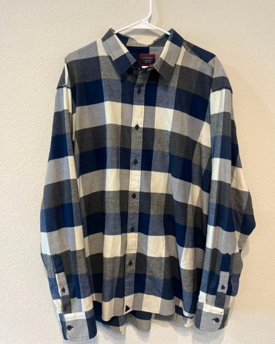 UNTUCKit Men\'s Plaid Flannel Shirt Blue White 100% Cotton 3XL