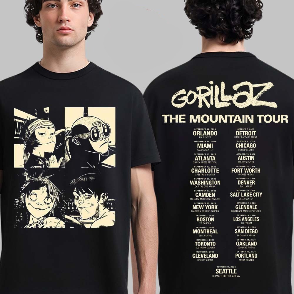 Gorillaz The Mountain Tour 2026 US And Canada Merch With Dates Back T-Shirt