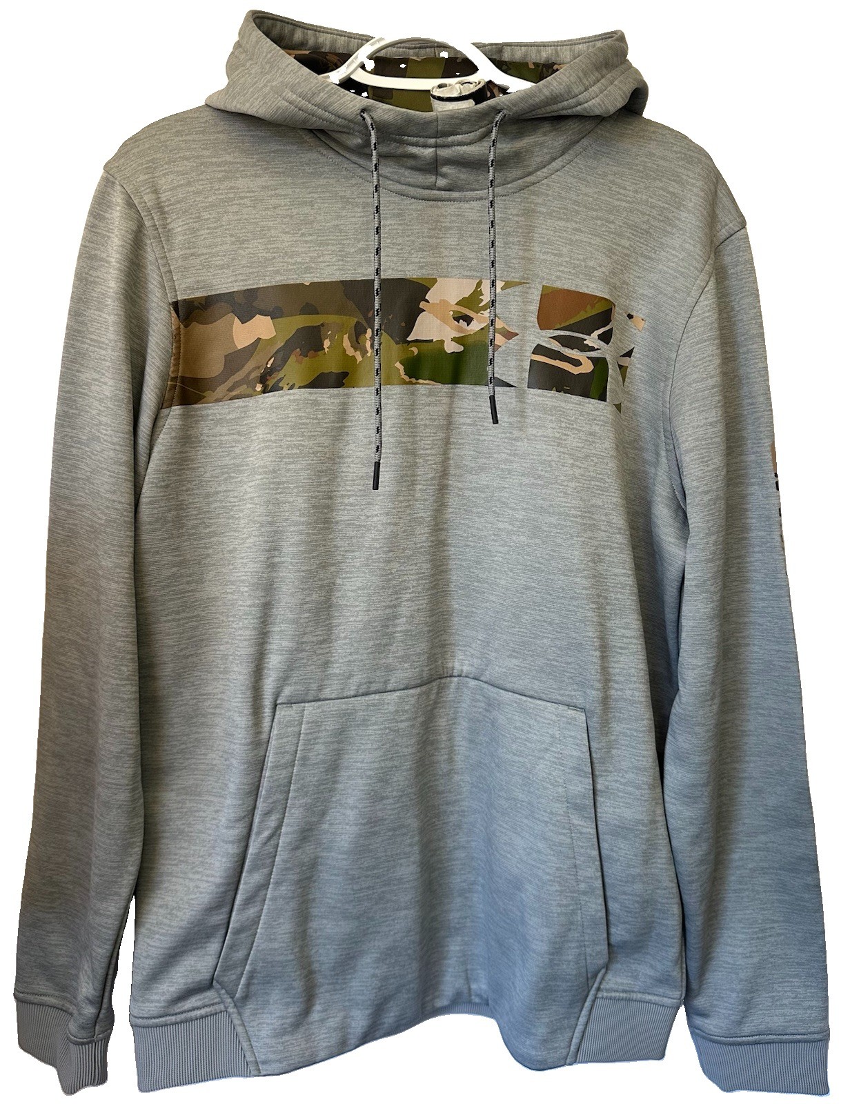 BCG Men’s Gray Camo Chest Panel Pullover Hoodie Size M Kangaroo Pocket