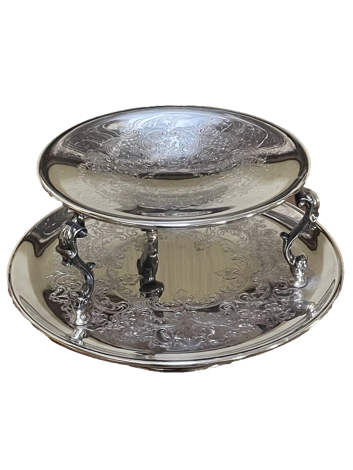 1920s Antique Sheffield Continental Silverplated Lazy Susan Desert Serving Tray