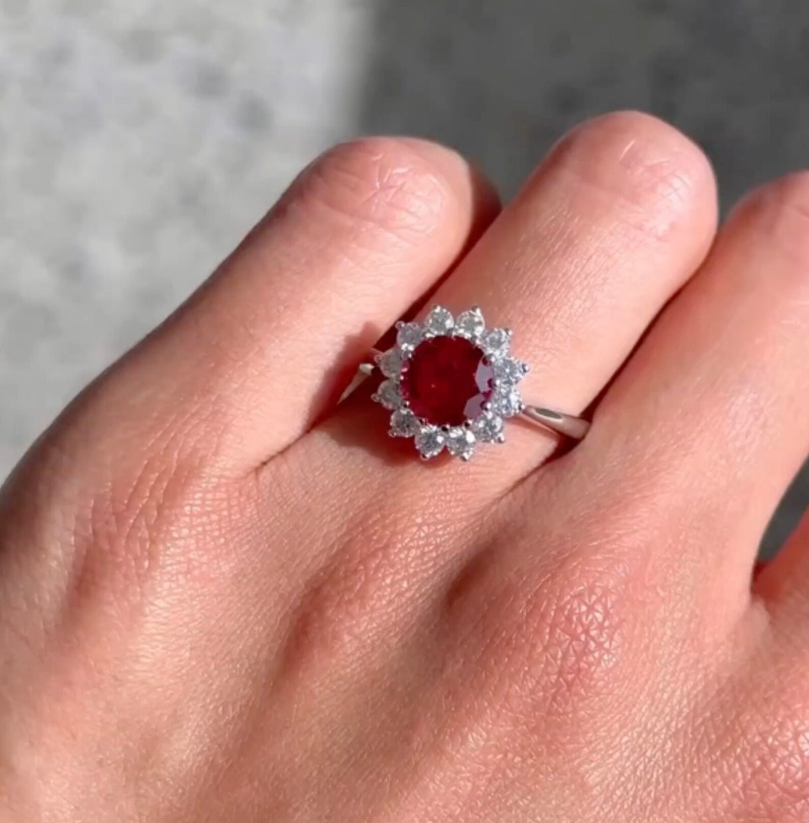 2.50 Ct Round Cut Natural Red Ruby & Diamond Wedding Ring 14K White Gold 6 7 8