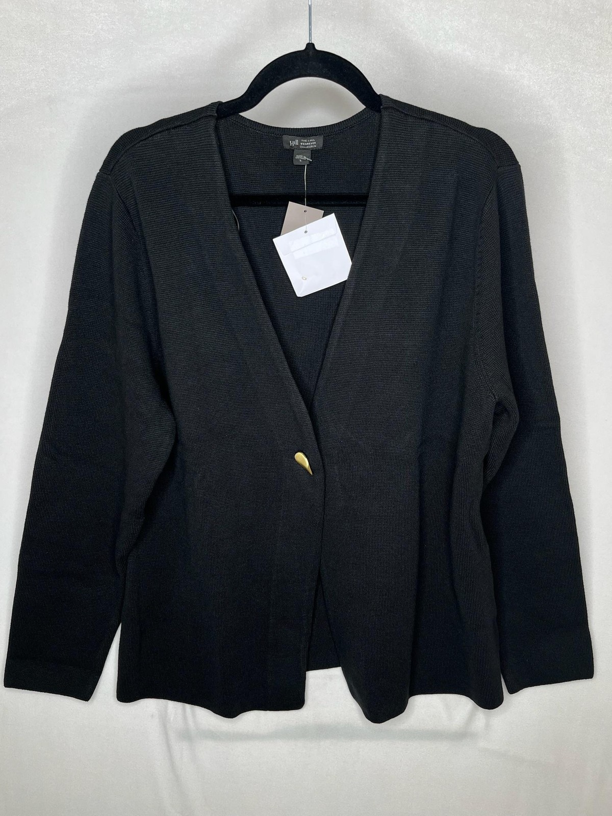 J. Jill Sweater Womens Large Black Wearever Waffle Knit Open Cardigan NEW