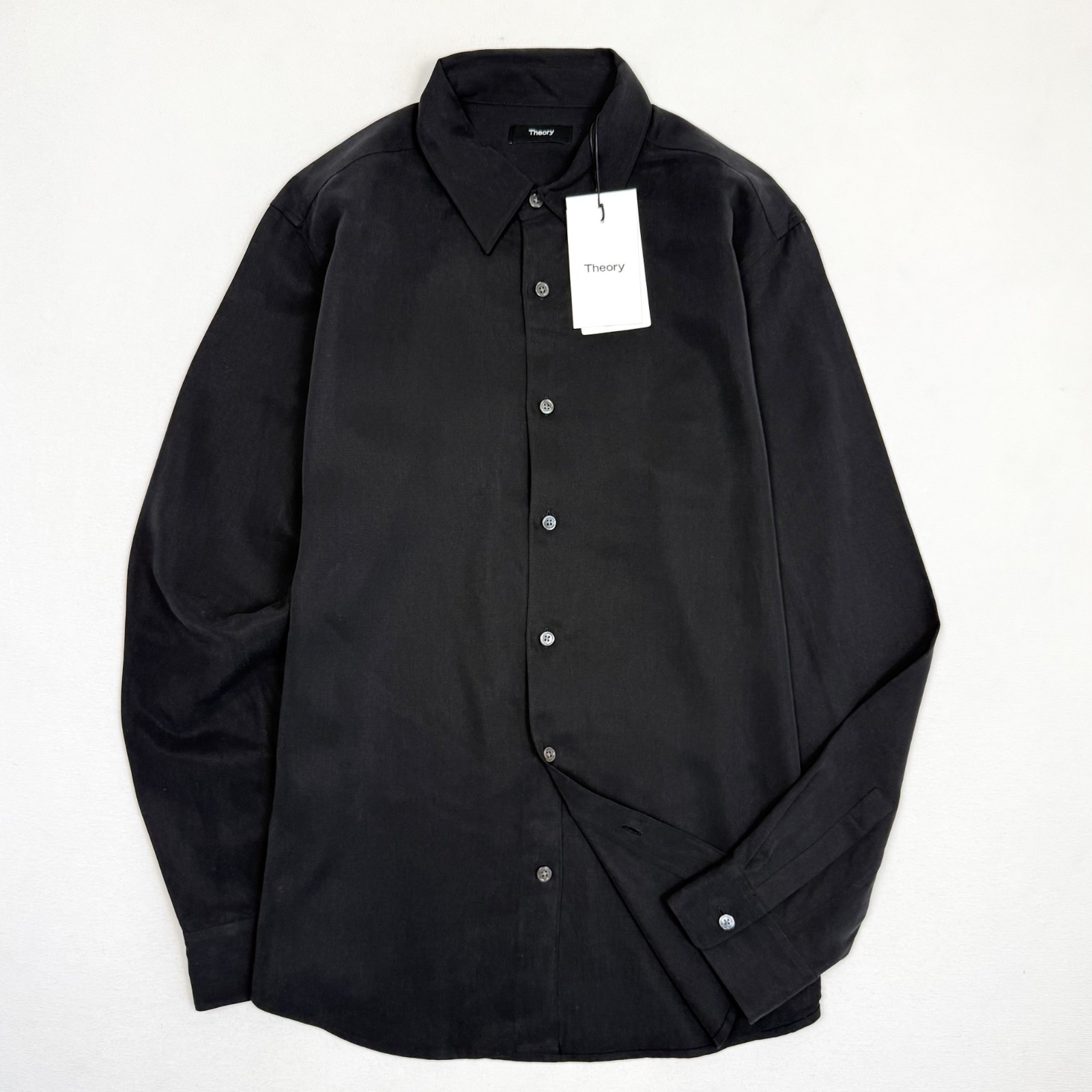 Theory Shirt Mens Size S Fluid Lyocell Long Sleeve Black