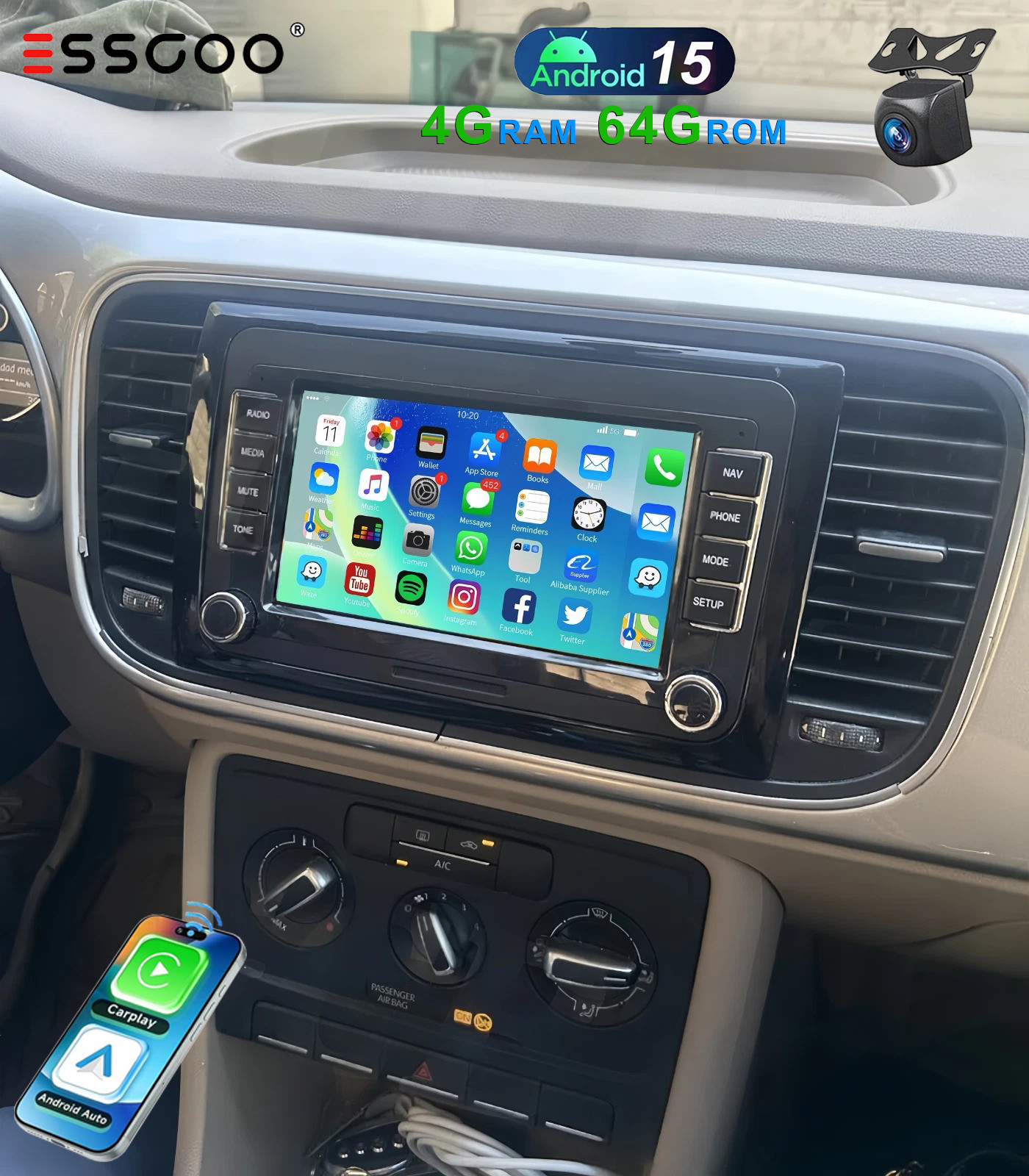 For 2012-2019 VW Beetle Apple Carplay Radio Android 15 GPS NAVI WIFI FM 4+64G